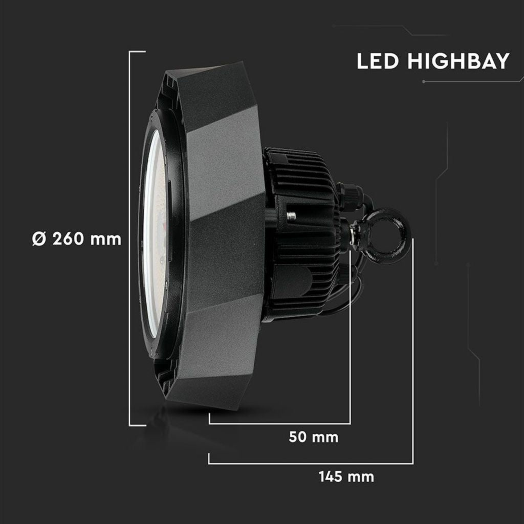 V-TAC PRO Campana Industriale LED 100W UFO, Chip Samsung, 180LM/W, Driver MeanWell, 6400K, IP65, Dimmerabile - VT-9-102
