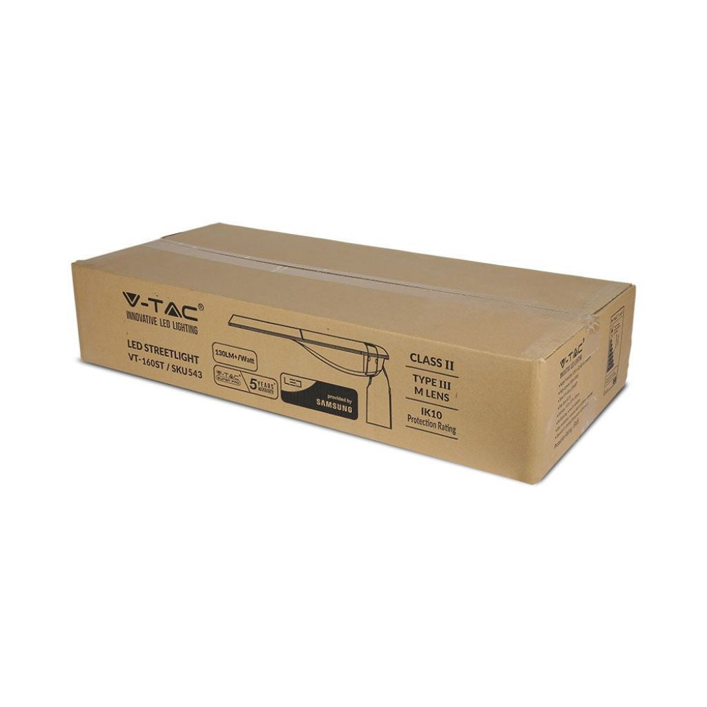 V-TAC PRO Armatura Stradale LED 160W con Chip Samsung, 130LM/W, Classe II, 4000K, Grigio, IP65 - VT-160ST