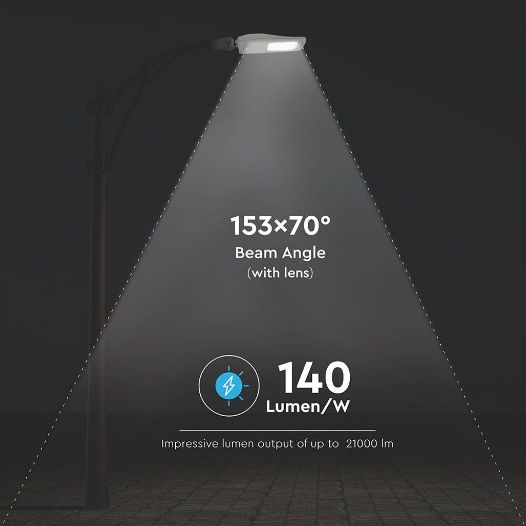 V-TAC PRO Armatura Stradale LED 150W, Chip Samsung, 140LM/W, Classe II, Grigio 4000K, Dimmerabile - VT-152ST